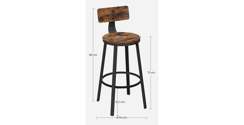 Lot de 2 Tabourets style industriel en métal et bois collection DAKOTA.
