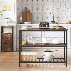 Desserte de cuisine style industriel collection TAMPA structure en métal noir et plateau en bois.