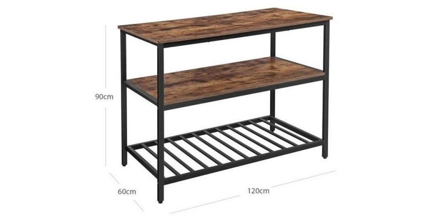Desserte de cuisine style industriel collection TAMPA structure en métal noir et plateau en bois.