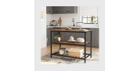 Desserte de cuisine style industriel collection TAMPA structure en métal noir et plateau en bois.