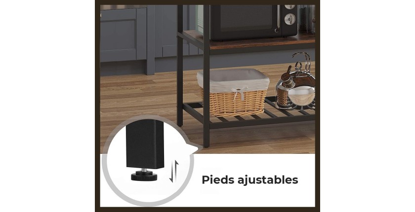 Desserte de cuisine style industriel collection TAMPA structure en métal noir et plateau en bois.