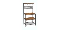 Desserte de cuisine XL style industriel collection TAMPA structure en métal noir et plateaux en bois.