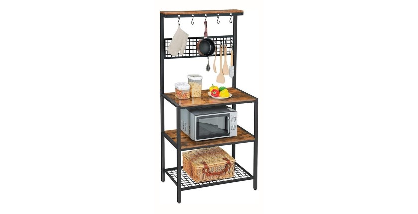 Desserte de cuisine XL style industriel collection TAMPA structure en métal noir et plateaux en bois.