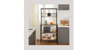 Desserte de cuisine XL style industriel collection TAMPA structure en métal noir et plateaux en bois.