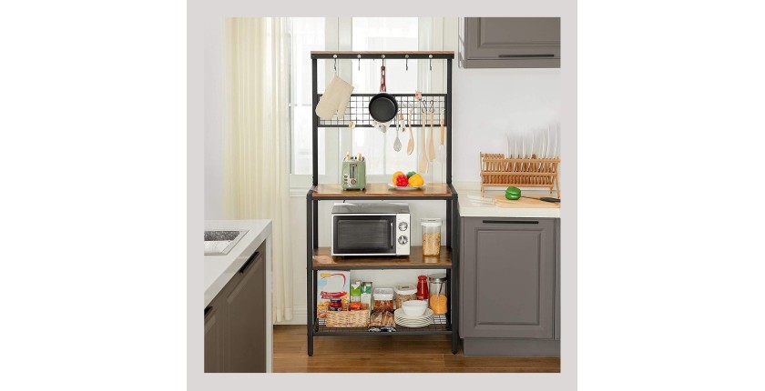 Desserte de cuisine XL style industriel collection TAMPA structure en métal noir et plateaux en bois.