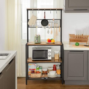 Desserte de cuisine XL style industriel collection TAMPA structure en métal noir et plateaux en bois.