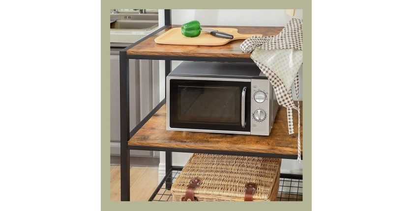 Desserte de cuisine XL style industriel collection TAMPA structure en métal noir et plateaux en bois.