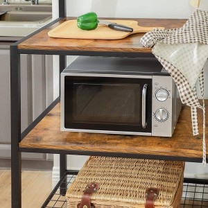 Desserte de cuisine XL style industriel collection TAMPA structure en métal noir et plateaux en bois.