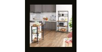 Desserte de cuisine XL style industriel collection TAMPA structure en métal noir et plateaux en bois.