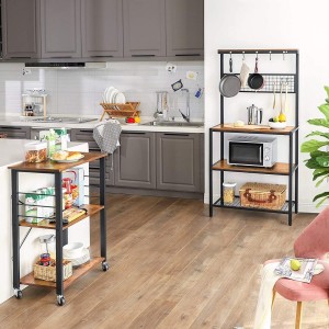 Desserte de cuisine XL style industriel collection TAMPA structure en métal noir et plateaux en bois.