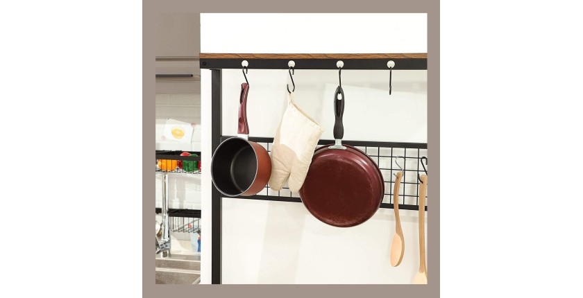 Desserte de cuisine XL style industriel collection TAMPA structure en métal noir et plateaux en bois.
