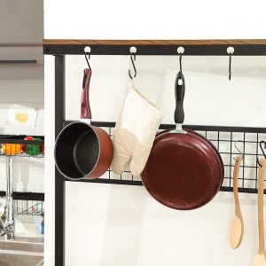 Desserte de cuisine XL style industriel collection TAMPA structure en métal noir et plateaux en bois.