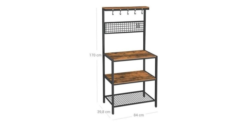 Desserte de cuisine XL style industriel collection TAMPA structure en métal noir et plateaux en bois.