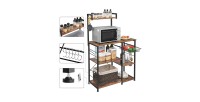 Desserte XL de cuisine style industriel collection TAMPA structure en métal noir et plateaux en bois.
