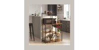 Desserte XL de cuisine style industriel collection TAMPA structure en métal noir et plateaux en bois.