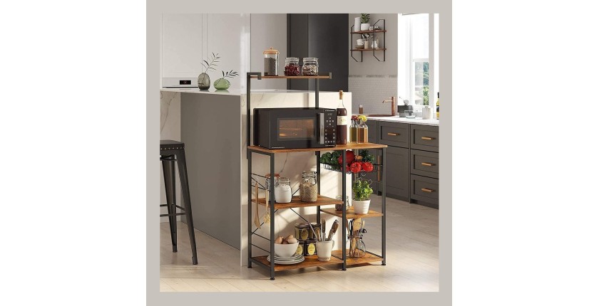 Desserte XL de cuisine style industriel collection TAMPA structure en métal noir et plateaux en bois.