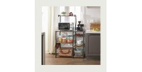 Desserte XL de cuisine style industriel collection TAMPA structure en métal noir et plateaux en bois.
