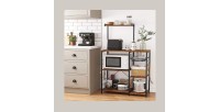 Desserte XL de cuisine style industriel collection TAMPA structure en métal noir et plateaux en bois.