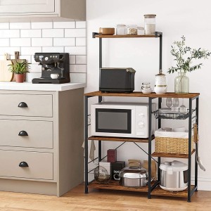 Desserte XL de cuisine style industriel collection TAMPA structure en métal noir et plateaux en bois.