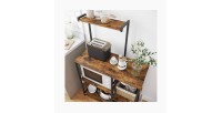 Desserte XL de cuisine style industriel collection TAMPA structure en métal noir et plateaux en bois.