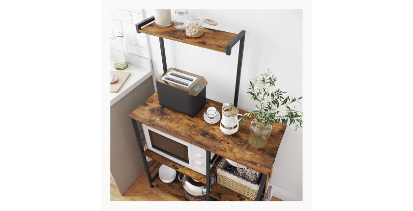 Desserte XL de cuisine style industriel collection TAMPA structure en métal noir et plateaux en bois.