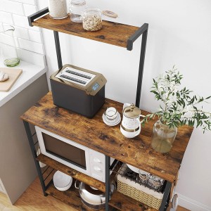 Desserte XL de cuisine style industriel collection TAMPA structure en métal noir et plateaux en bois.