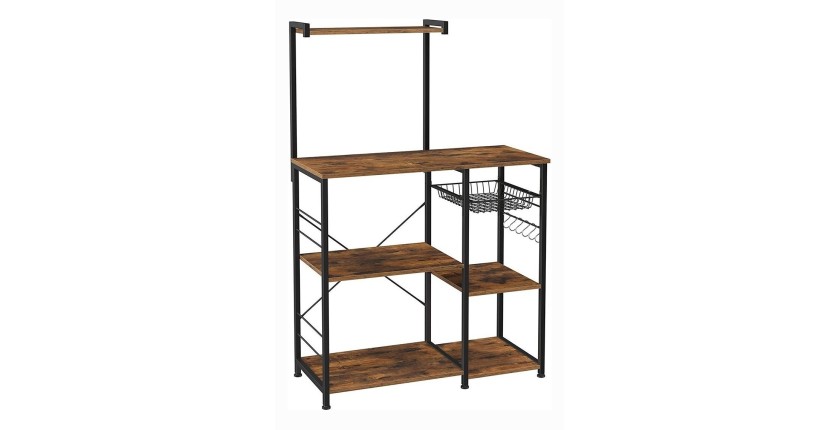 Desserte XL de cuisine style industriel collection TAMPA structure en métal noir et plateaux en bois.