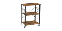 Desserte de cuisine sur roulettes style industriel collection TAMPA structure en métal noir et plateau en bois.