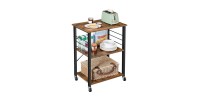 Desserte de cuisine sur roulettes style industriel collection TAMPA structure en métal noir et plateau en bois.