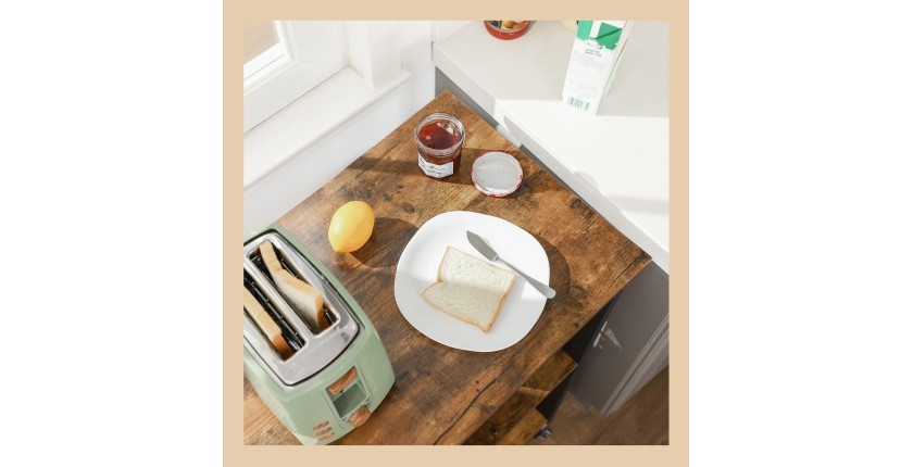 Desserte de cuisine sur roulettes style industriel collection TAMPA structure en métal noir et plateau en bois.