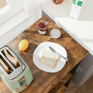 Desserte de cuisine sur roulettes style industriel collection TAMPA structure en métal noir et plateau en bois.