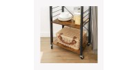Desserte de cuisine sur roulettes style industriel collection TAMPA structure en métal noir et plateau en bois.