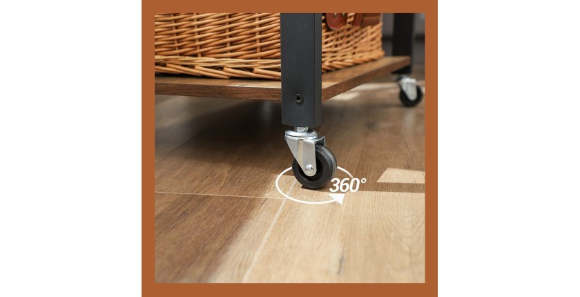 Desserte de cuisine sur roulettes style industriel collection TAMPA structure en métal noir et plateau en bois.