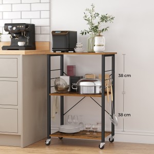 Desserte de cuisine sur roulettes style industriel collection TAMPA structure en métal noir et plateau en bois.