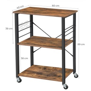 Desserte de cuisine sur roulettes style industriel collection TAMPA structure en métal noir et plateau en bois.