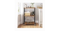 Desserte de cuisine sur roulettes style industriel collection TAMPA structure en métal noir et plateau en bois.