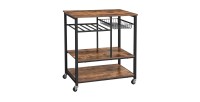 Desserte XL de cuisine sur roulettes style industriel collection TAMPA structure en métal noir et plateau en bois.