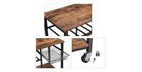 Desserte XL de cuisine sur roulettes style industriel collection TAMPA structure en métal noir et plateau en bois.