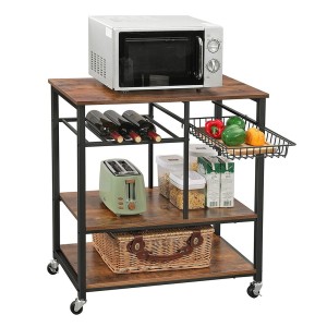 Desserte XL de cuisine sur roulettes style industriel collection TAMPA structure en métal noir et plateau en bois.