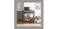 Desserte XL de cuisine sur roulettes style industriel collection TAMPA structure en métal noir et plateau en bois.
