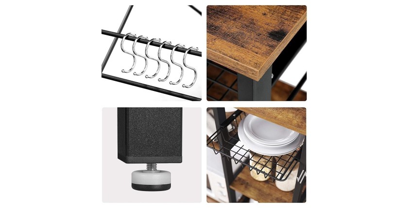 Étagères de cuisine style industriel collection TAMPA structure en métal noir et plateau en bois.