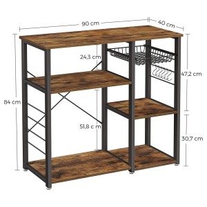 Étagères de cuisine style industriel collection TAMPA structure en métal noir et plateau en bois.