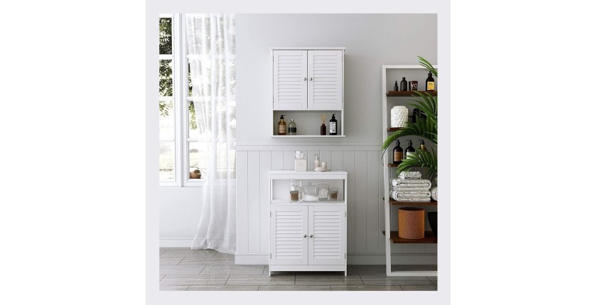 Armoire suspendue deux portes et une niche pour salle de bain coloris blanc collection CLEAN