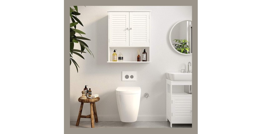 Armoire suspendue deux portes et une niche pour salle de bain coloris blanc collection CLEAN