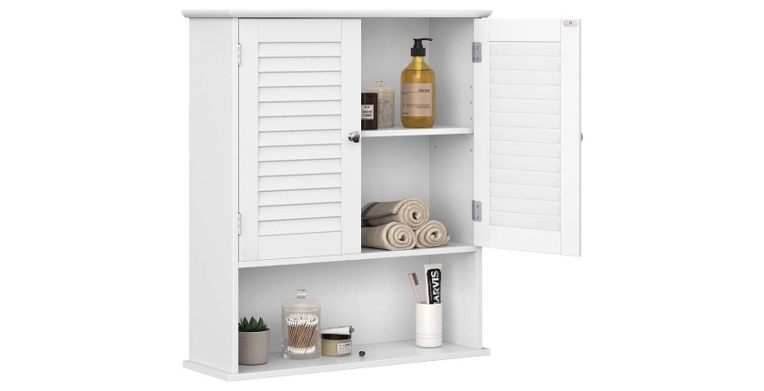 Armoire suspendue deux portes et une niche pour salle de bain coloris blanc collection CLEAN