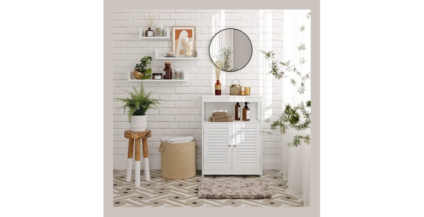 Placard deux portes style persienne et une niche pour salle de bain coloris blanc collection CLEAN