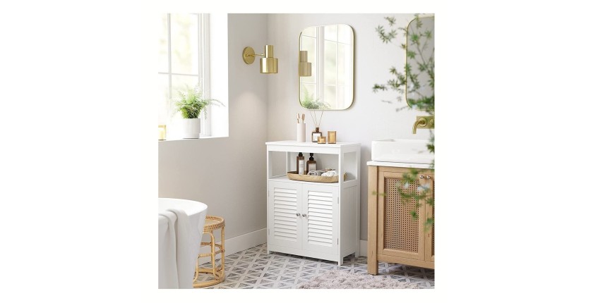 Placard deux portes style persienne et une niche pour salle de bain coloris blanc collection CLEAN
