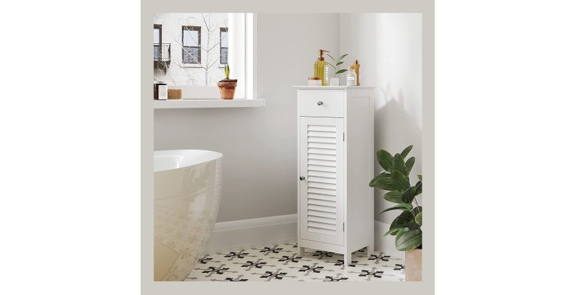 Meuble de rangement pour salle de bain un tiroir et une porte battante coloris blanc collection CLEAN