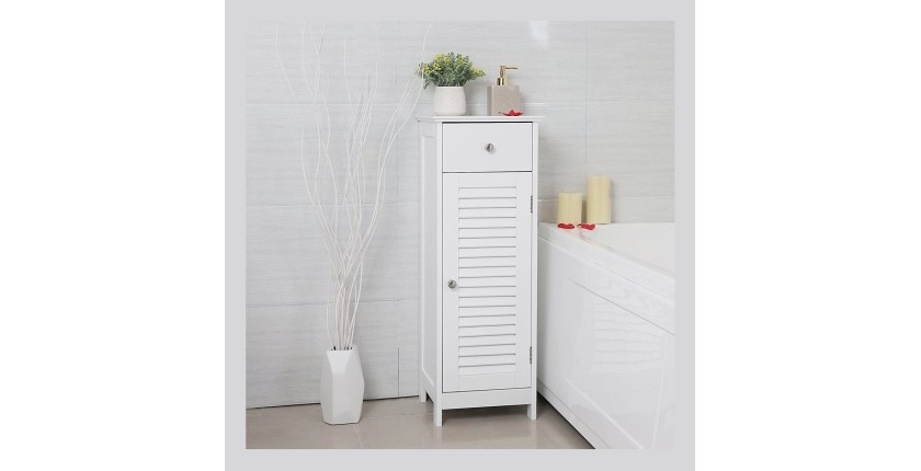 Meuble de rangement pour salle de bain un tiroir et une porte battante coloris blanc collection CLEAN