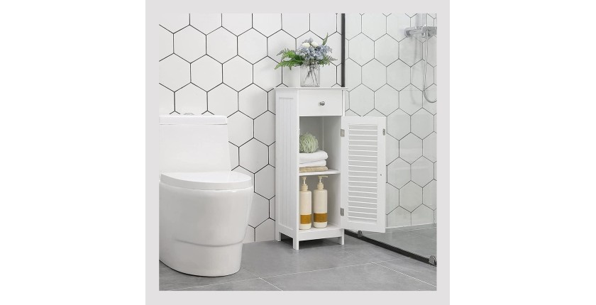 Meuble de rangement pour salle de bain un tiroir et une porte battante coloris blanc collection CLEAN